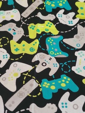 Gamer Controllers Print Fabric - Neon Teal & Lime on Black